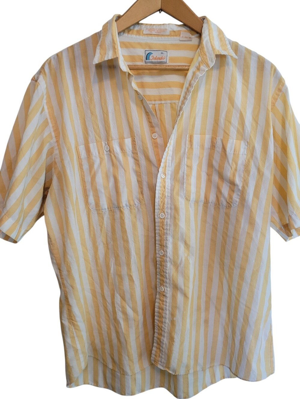 Vintage 1980s Islander Yellow & White Striped Button Up Beach  Shirt Size XL